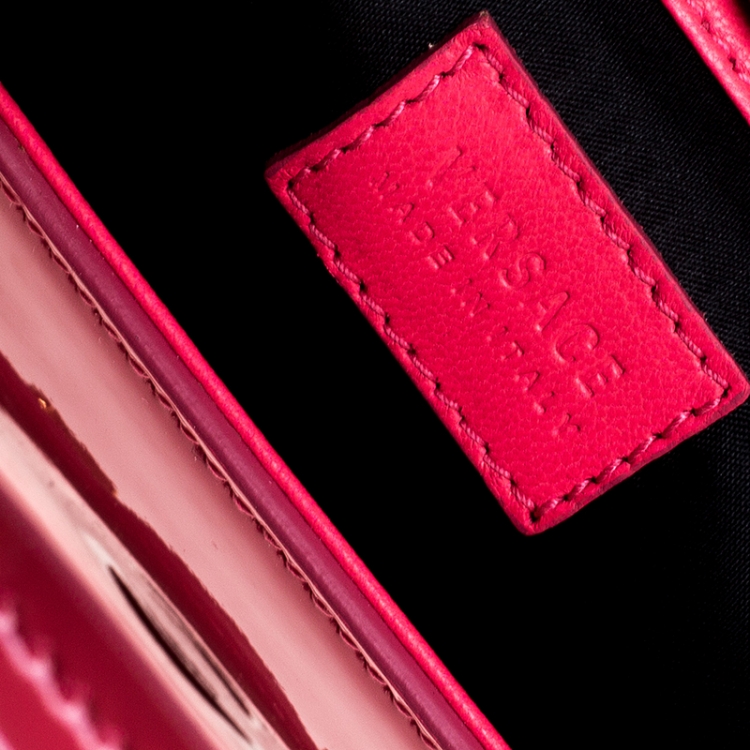 Pre Owned Versace Neon Pink Patent Leather Medusa Medallion Tote