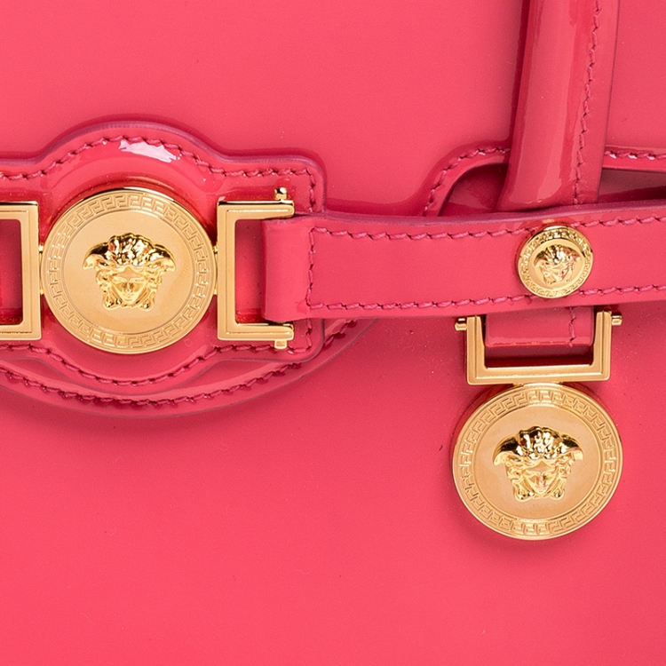 Pre Owned Versace Neon Pink Patent Leather Medusa Medallion Tote
