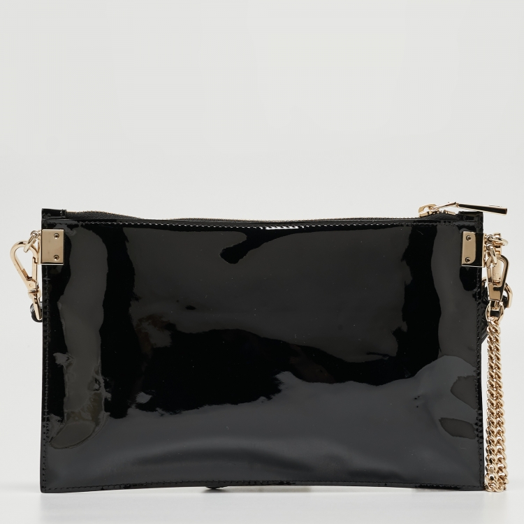 Pre Owned Versace Black Patent Leather Medusa Zip Crossbody Bag
