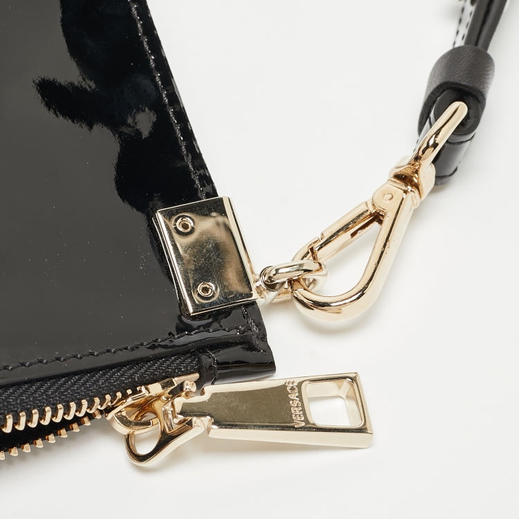 Pre Owned Versace Black Patent Leather Medusa Zip Crossbody Bag
