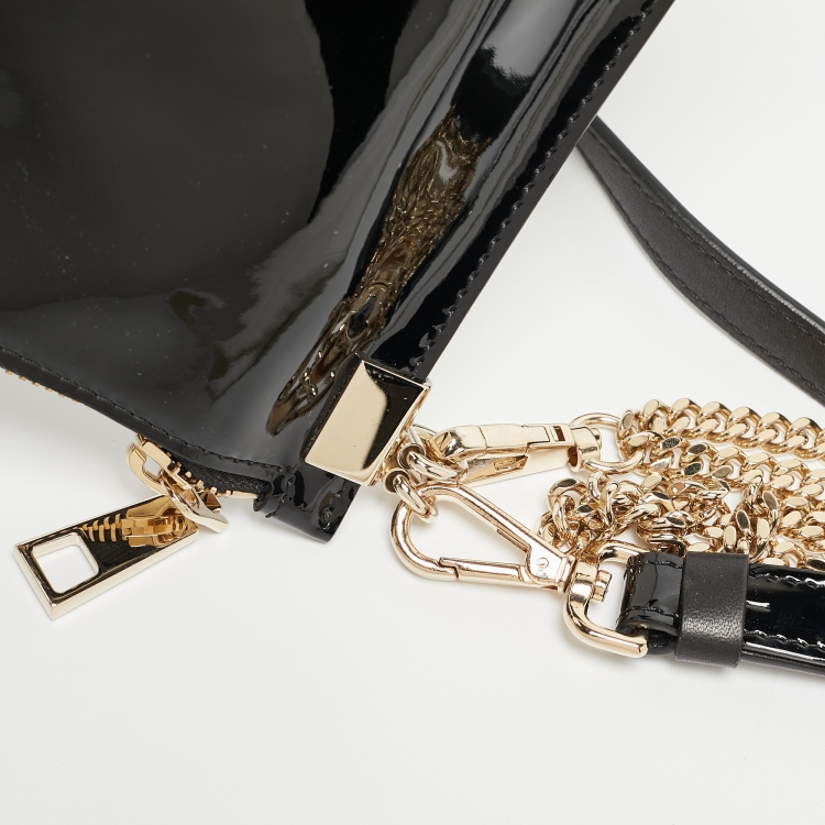 Pre Owned Versace Black Patent Leather Medusa Zip Crossbody Bag