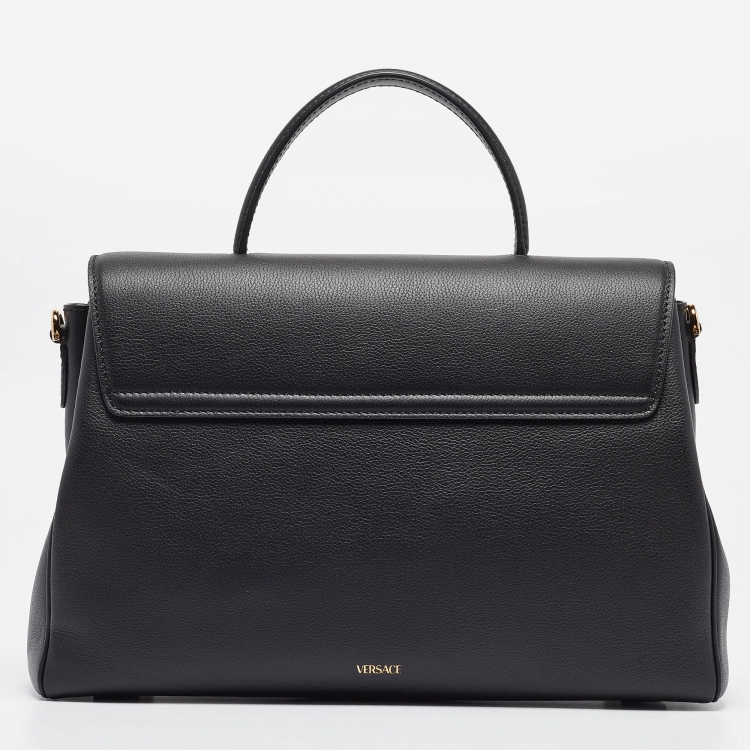 Pre Owned Versace Black Leather Large La Medusa Top Handle Bag