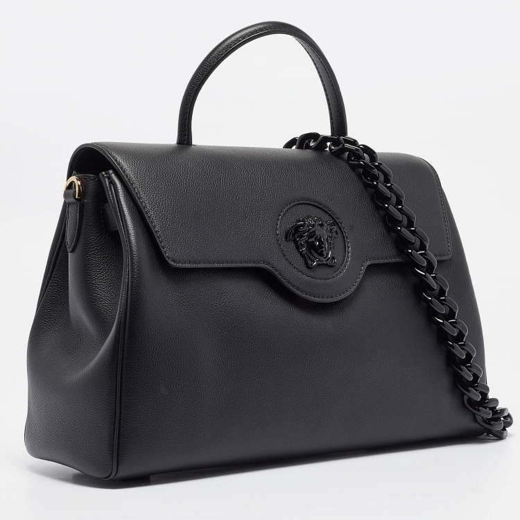 Pre Owned Versace Black Leather Large La Medusa Top Handle Bag