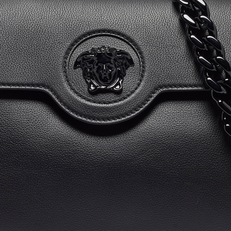 Pre Owned Versace Black Leather Large La Medusa Top Handle Bag