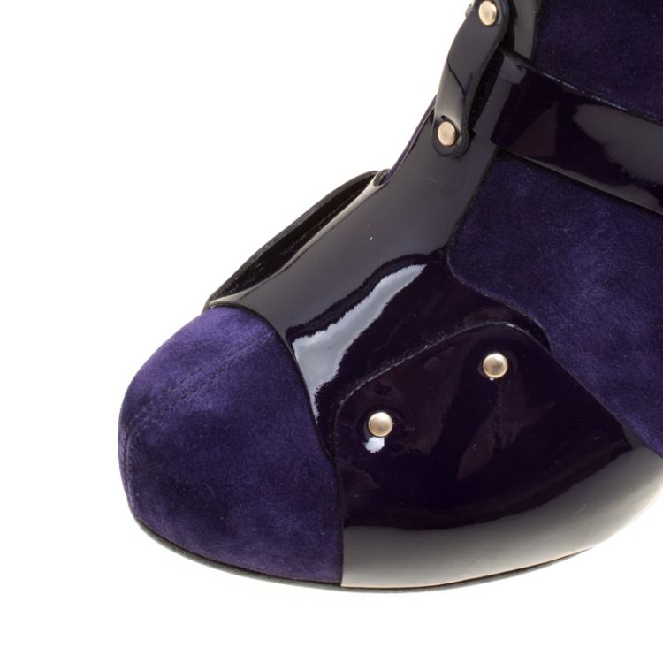 Pre Owned Versace Purple Suede Knee Length Boots Size 41