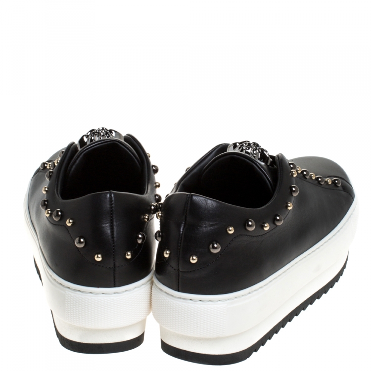 Pre Owned Versace Black Studded Leather Medusa City Platform Sneakers Size 39