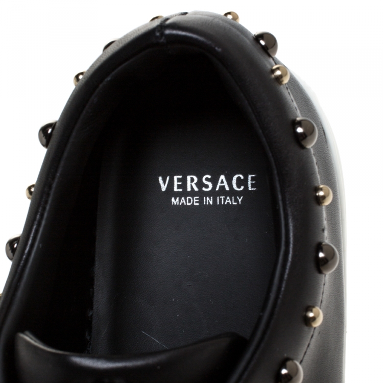 Pre Owned Versace Black Studded Leather Medusa City Platform Sneakers Size 39