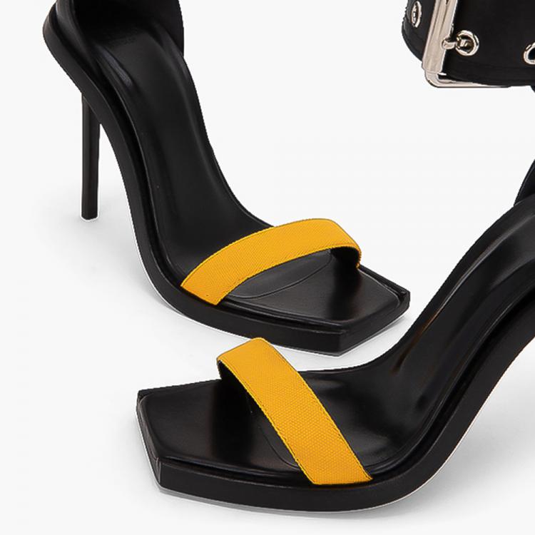 Pre Owned Versace Black Mesh/Leather Versus Sandals Size EU 39