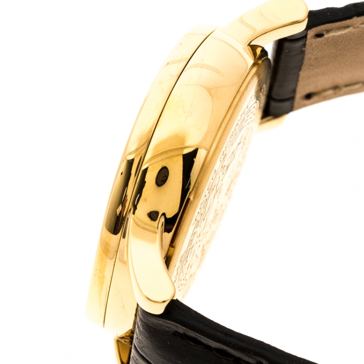 Pre Owned Versace White Mother of Pearl Gold Plated Steel VQA Women's Wristwatch 33 mm
