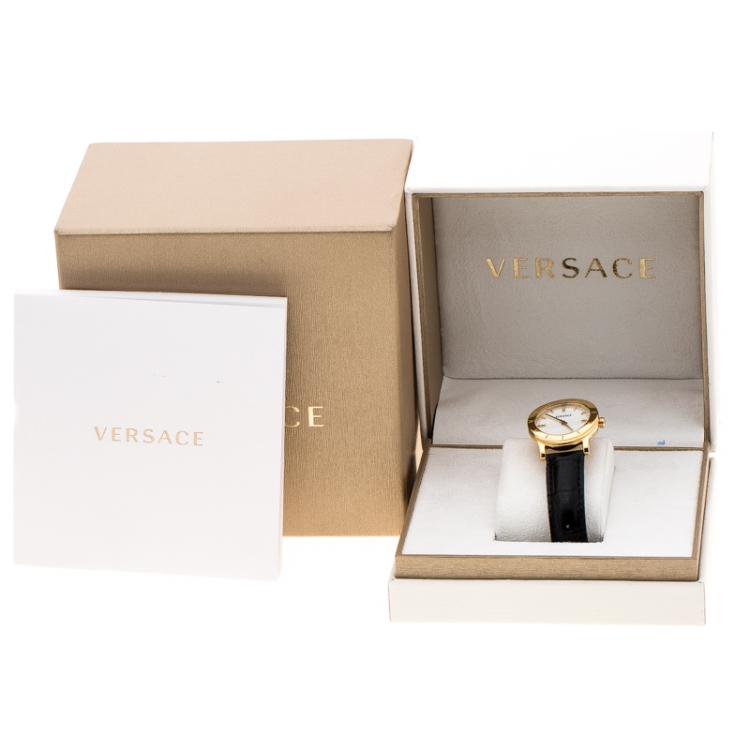 Pre Owned Versace White Mother of Pearl Gold Plated Steel VQA Women's Wristwatch 33 mm