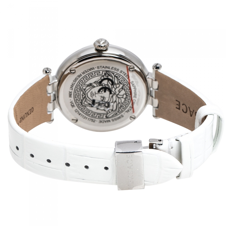 Pre Owned Versace Salmon Stainless Steel Leather Khai VQE010015 Women's Wristwatch 36 mm