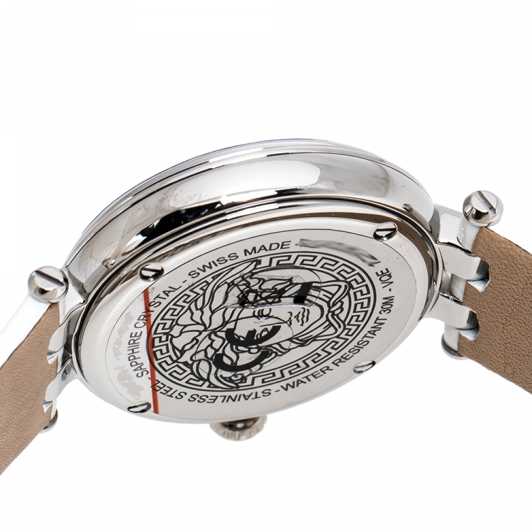 Pre Owned Versace Salmon Stainless Steel Leather Khai VQE010015 Women's Wristwatch 36 mm