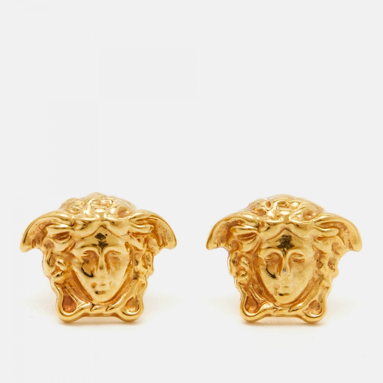 Pre Owned Versace Medusa Gold Tone Stud Earrings