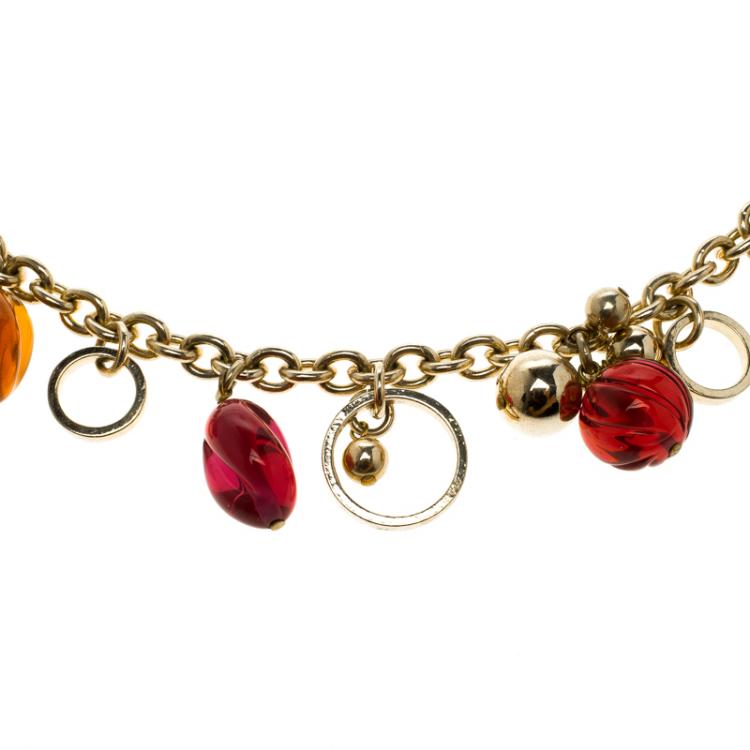 Pre Owned Versace Multicolor Crystal Gold Tone Necklace