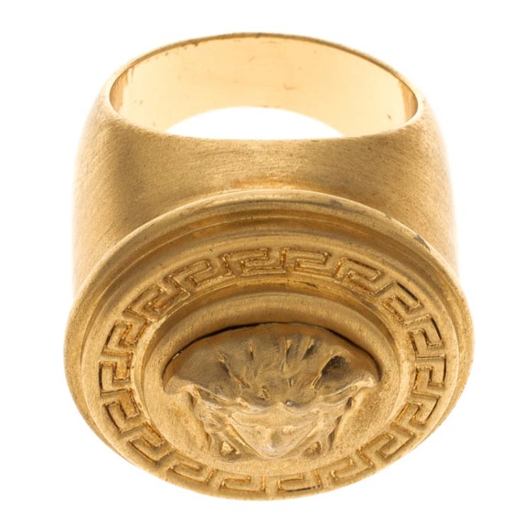 Pre Owned Versace Icon Medusa Gold Tone Ring Size 52