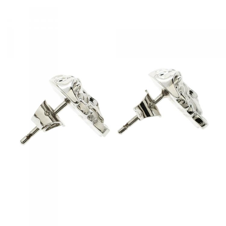 Pre Owned Versace Medusa Head Silver Tone Stud Earrings