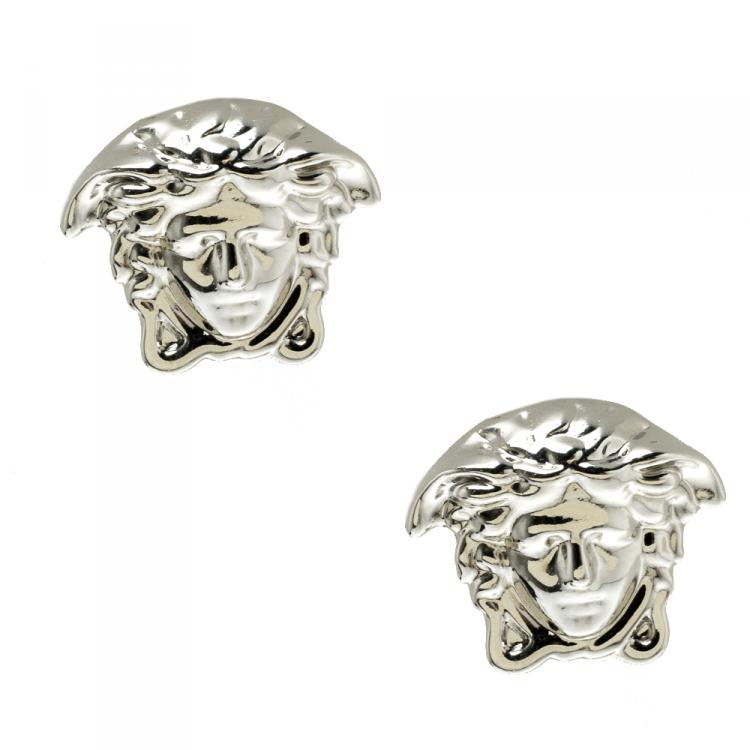 Pre Owned Versace Medusa Head Silver Tone Stud Earrings