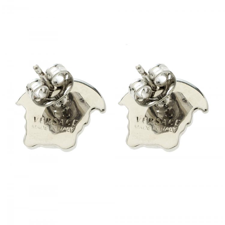 Pre Owned Versace Medusa Head Silver Tone Stud Earrings
