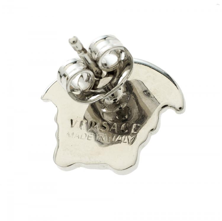 Pre Owned Versace Medusa Head Silver Tone Stud Earrings