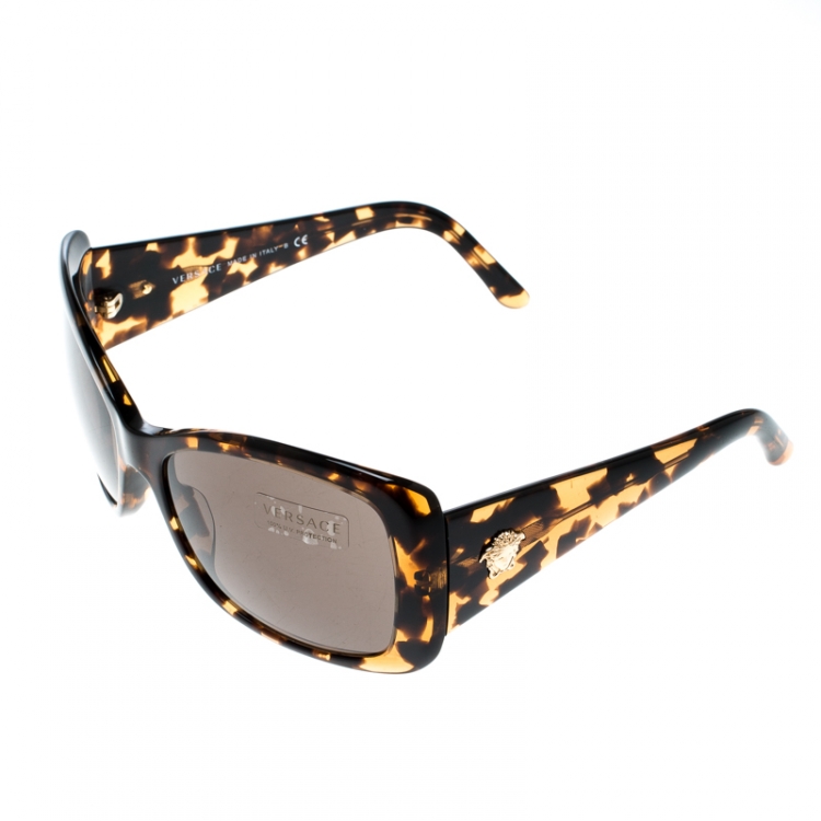 Pre Owned Versace Havana Brown Tortoise Shell/ Black MOD 4247 Oversized Square Sunglasses 