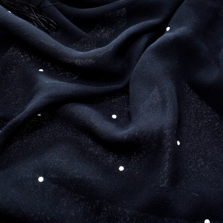 Pre Owned Versace Black Crystal Embellished Silk Georgette Tasseled Edge Scarf 