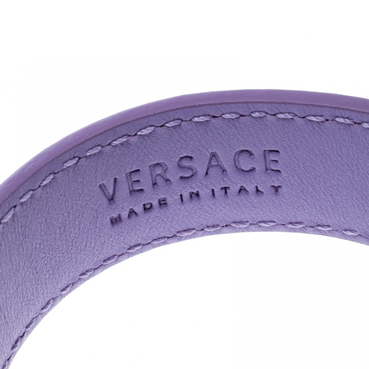 Pre Owned Versace Lilac Palazzo Medusa Gold Tone Leather Cuff Bracelet