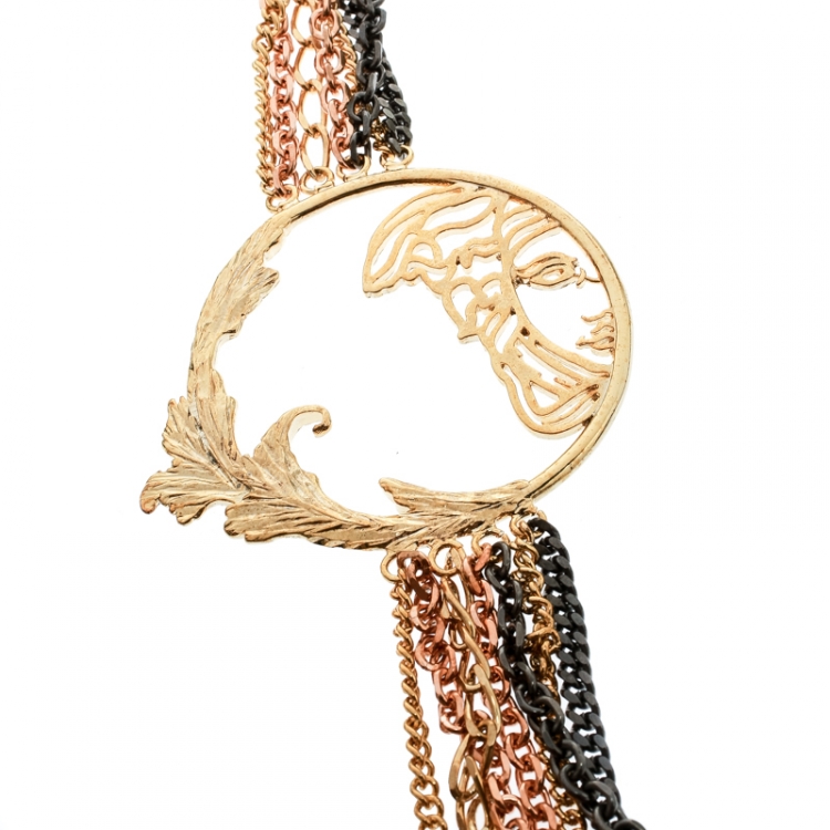 Pre Owned Versace Three Tone Metal Multi Chain Belt / Necklace