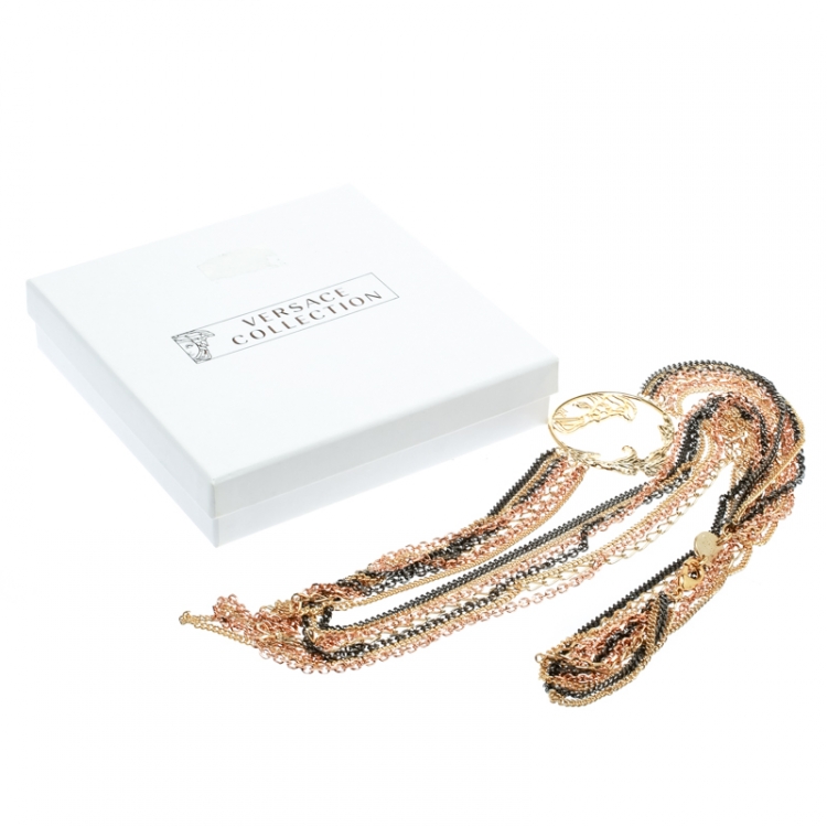 Pre Owned Versace Three Tone Metal Multi Chain Belt / Necklace