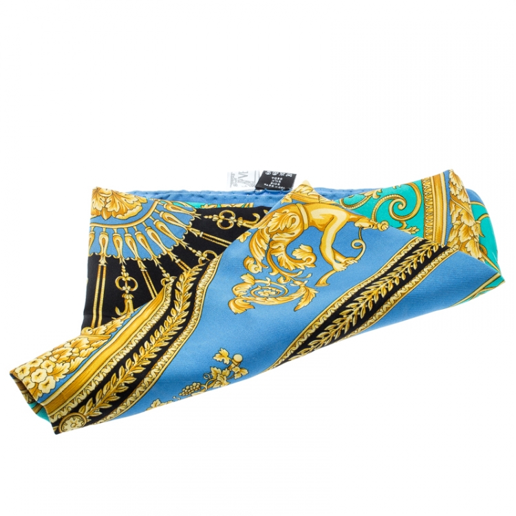 Pre Owned Versace Blue Medusa Baroque Printed Silk Square Scarf