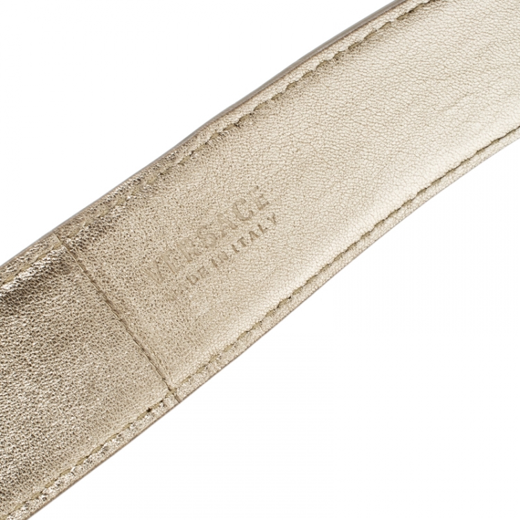 Pre Owned Versace Metallic Gold Leather Medusa Belt 95CM