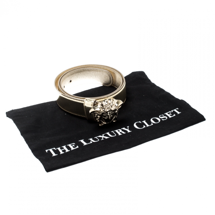 Pre Owned Versace Metallic Gold Leather Medusa Belt 95CM