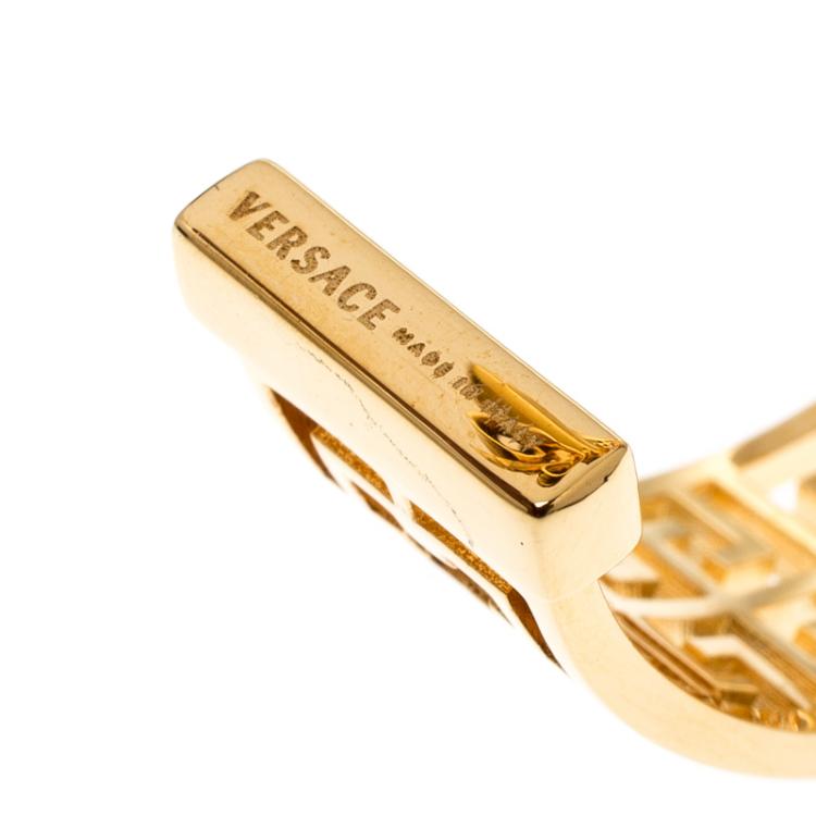 Pre Owned Versace Open Work Gold Tone Hoop Earrings