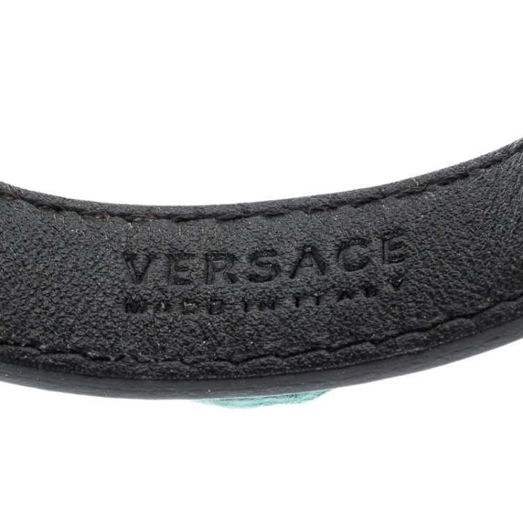 Pre Owned Versace Medusa Black Leather Gold Tone Bracelet