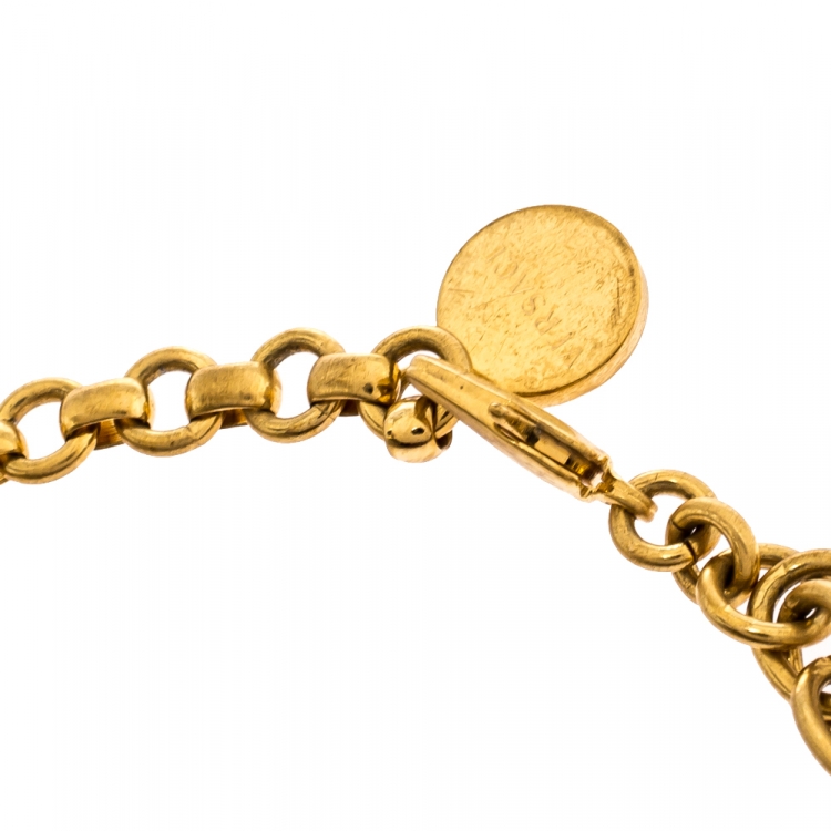 Pre Owned Versace Yellow Gold Tone Crystal Medusa Charm Necklace