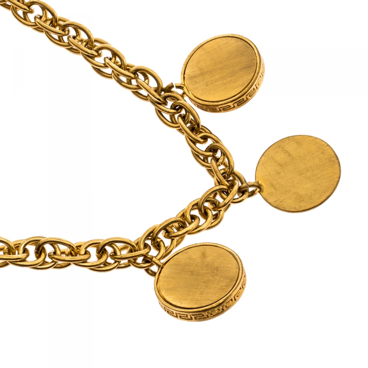 Pre Owned Versace Yellow Gold Tone Crystal Medusa Charm Necklace