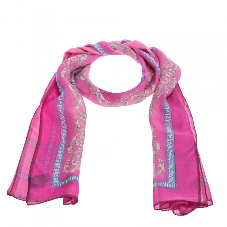 Pre Owned Versace Fuchsia Pink Printed Silk Stole