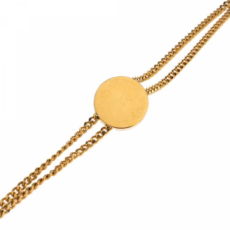 Pre Owned Versace Medusa Enamel Gold Tone Round Charm Chain Bracelet
