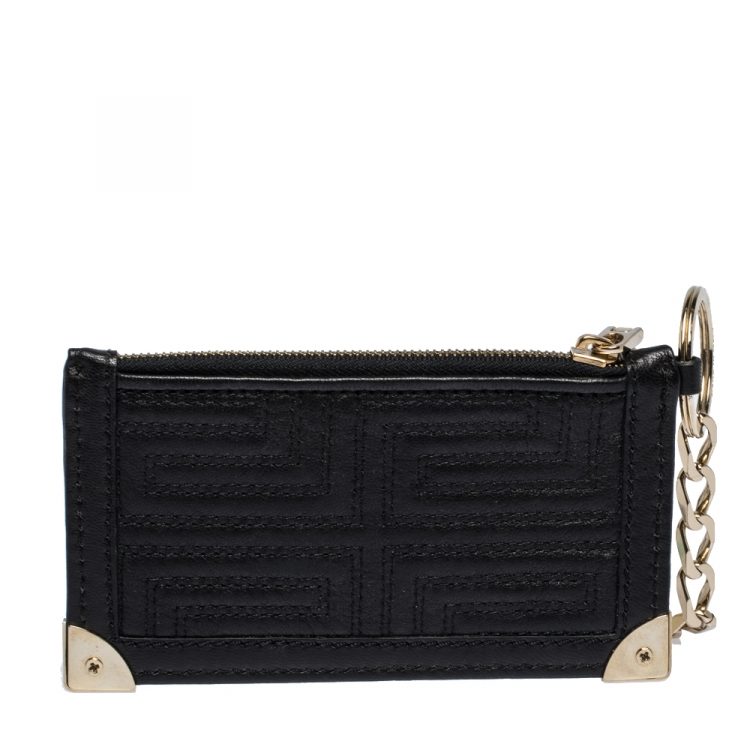 Pre Owned Versace Black Quilted Leather Coin Purse and Key Charm