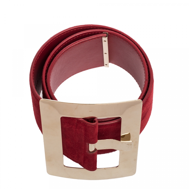 Pre Owned Versace Red Suede Wide Waist Buckle Belt 70CM