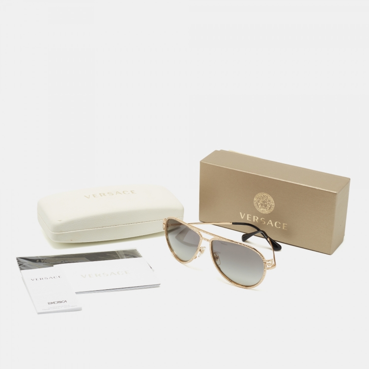 Pre Owned Versace Gold/Black Mod.2171-B Aviator Gradient Sunglasses