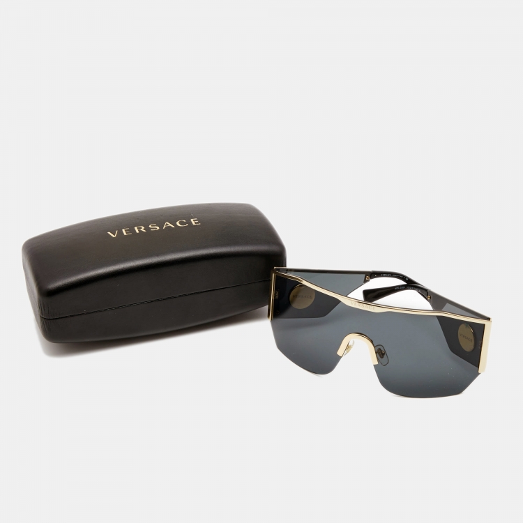 Pre Owned Versace Gold/Blakc Medusa Shield Sunglasses