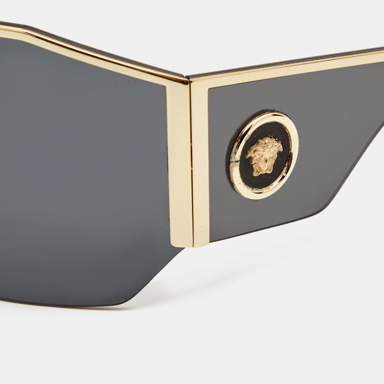 Pre Owned Versace Gold/Blakc Medusa Shield Sunglasses