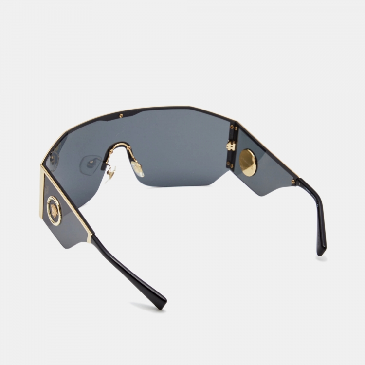Pre Owned Versace Gold/Blakc Medusa Shield Sunglasses
