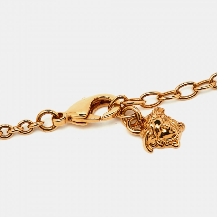 Pre Owned Versace Medusa Crystal Gold Tone Necklace