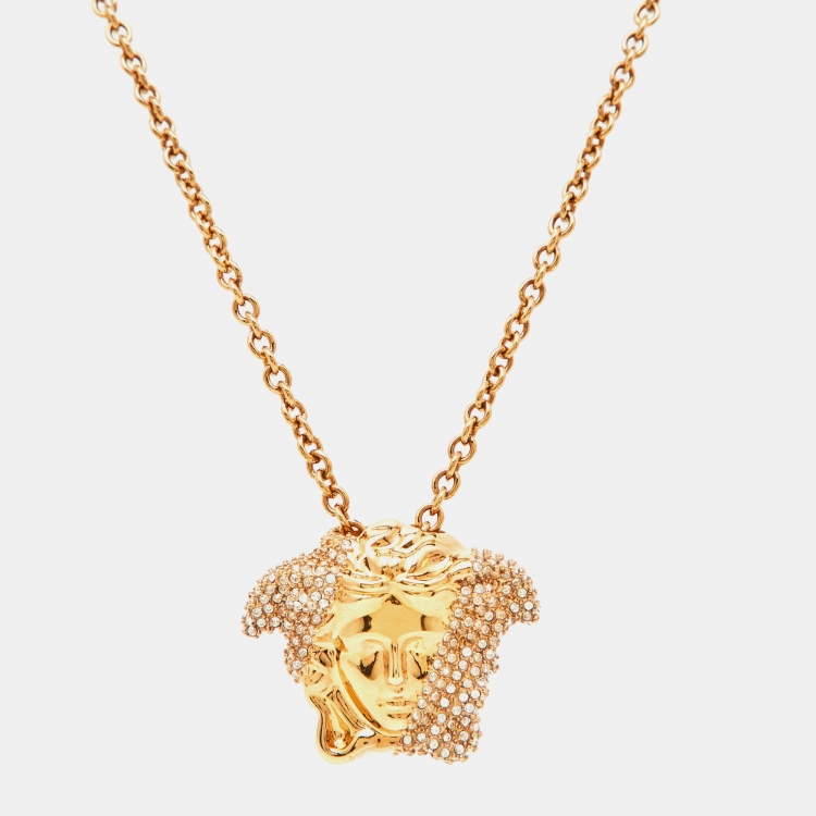 Pre Owned Versace Medusa Crystal Gold Tone Necklace