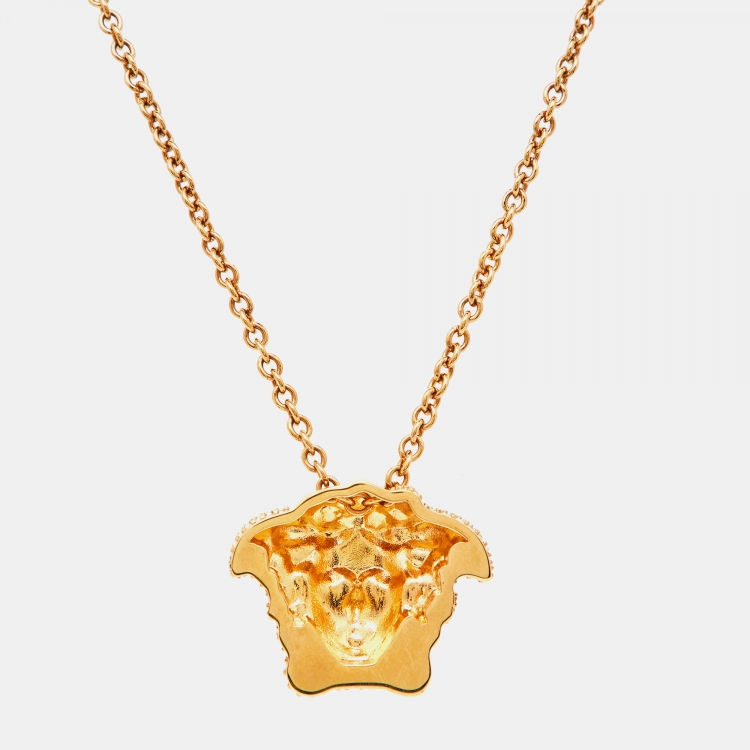 Pre Owned Versace Medusa Crystal Gold Tone Necklace
