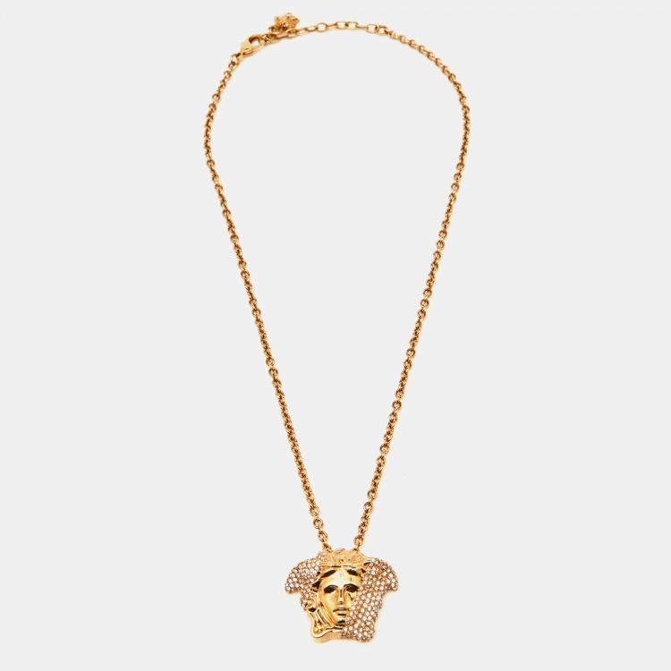 Pre Owned Versace Medusa Crystal Gold Tone Necklace