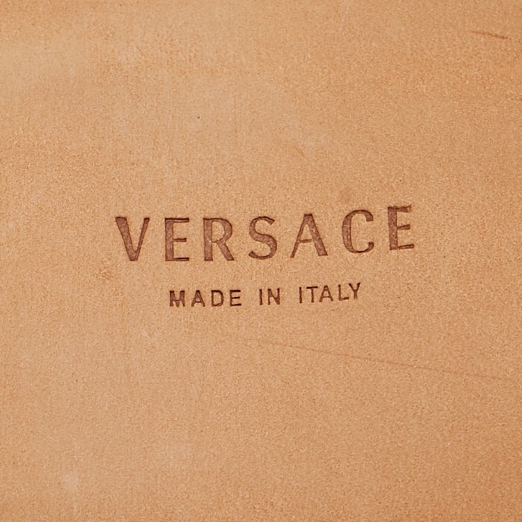 Pre Owned Versace Blue Turquoise Leather and Canvas Woven Buckle Belt 85CM