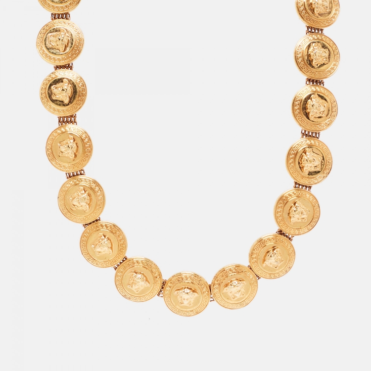 Pre Owned Versace Medusa Motif Gold Tone Choker Necklace