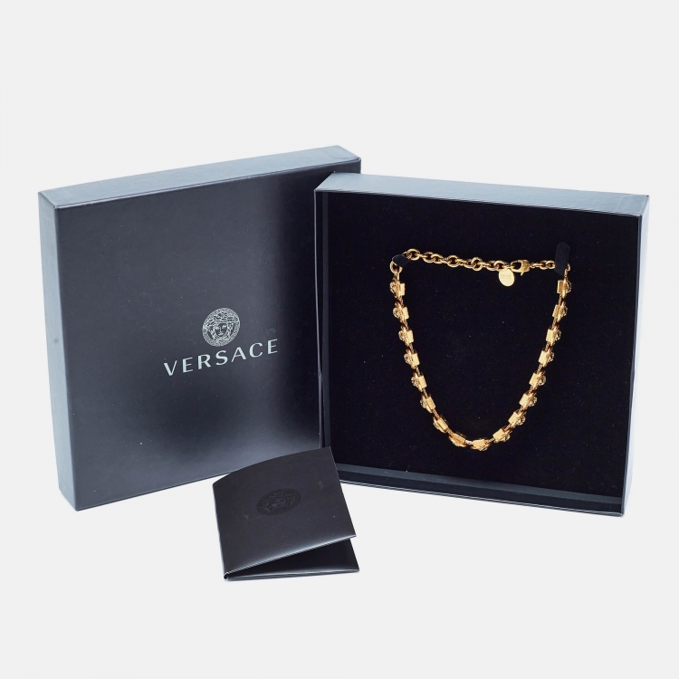 Pre Owned Versace Medusa Motif Gold Tone Choker Necklace